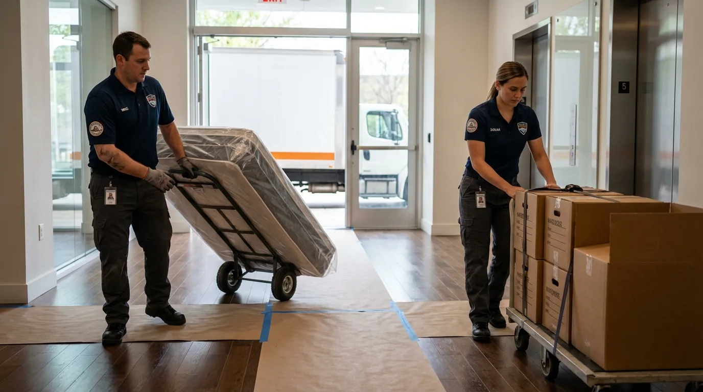 Professional apartment movers loading elevator in Twinsburg, OH